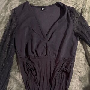 SHEIN Black Mesh Sleeve Bodysuit